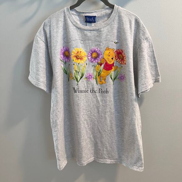 Vintage Winnie the Pooh Gray Floral Tee Size L - Picture 1 of 6